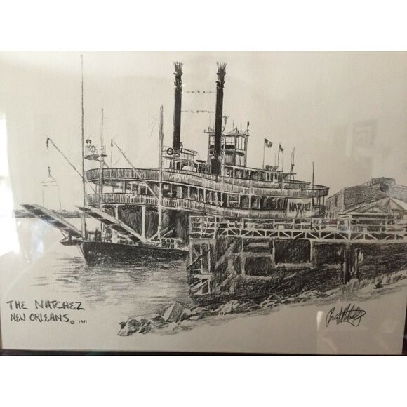 Brent McCarthy Signed Framed Lithograph on paper New Orleans The Natchez ‘81 - Picture 2 of 12